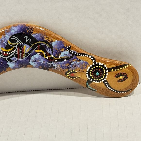 Handmade Australian Wooden Boomerang Native Aboriginal Dot Art Design Souvenir - Picture 2 of 5